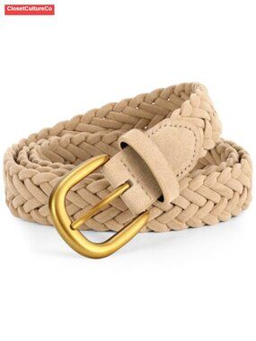 Braided Suede Leather Belt Adjustable Woven Waist Belt Gold Buckle